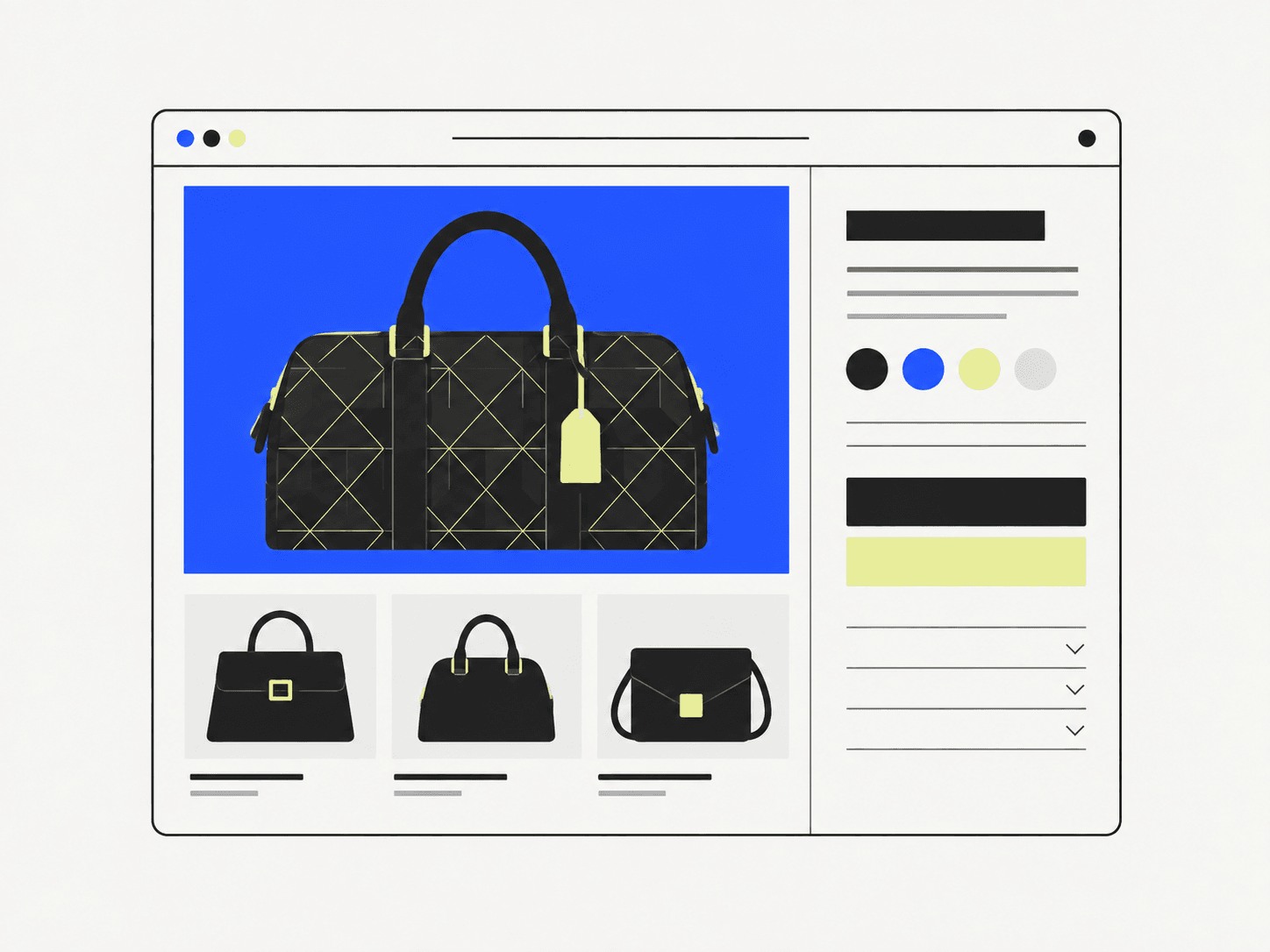 Conceptual illustration of a luxury bag ecommerce storefront